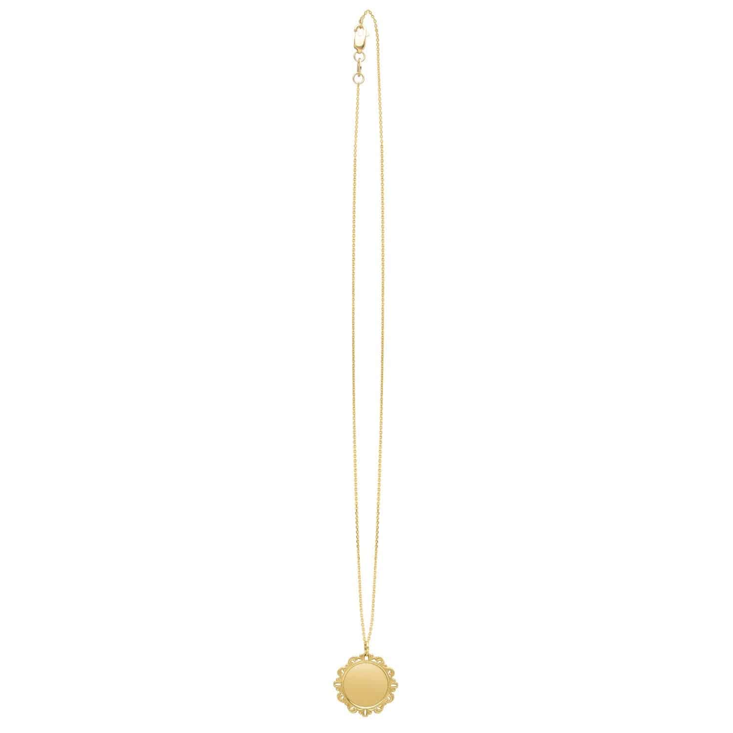 Baroque Round Pendant and Necklace in 14K Yellow Gold