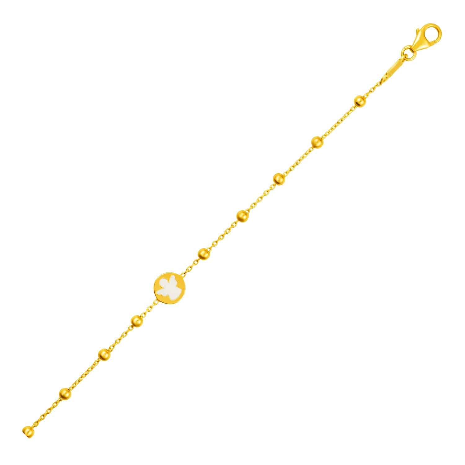 14k Yellow Gold Childrens Bracelet with Angel and Beads (6.00 mm) | - Forever in Harmony