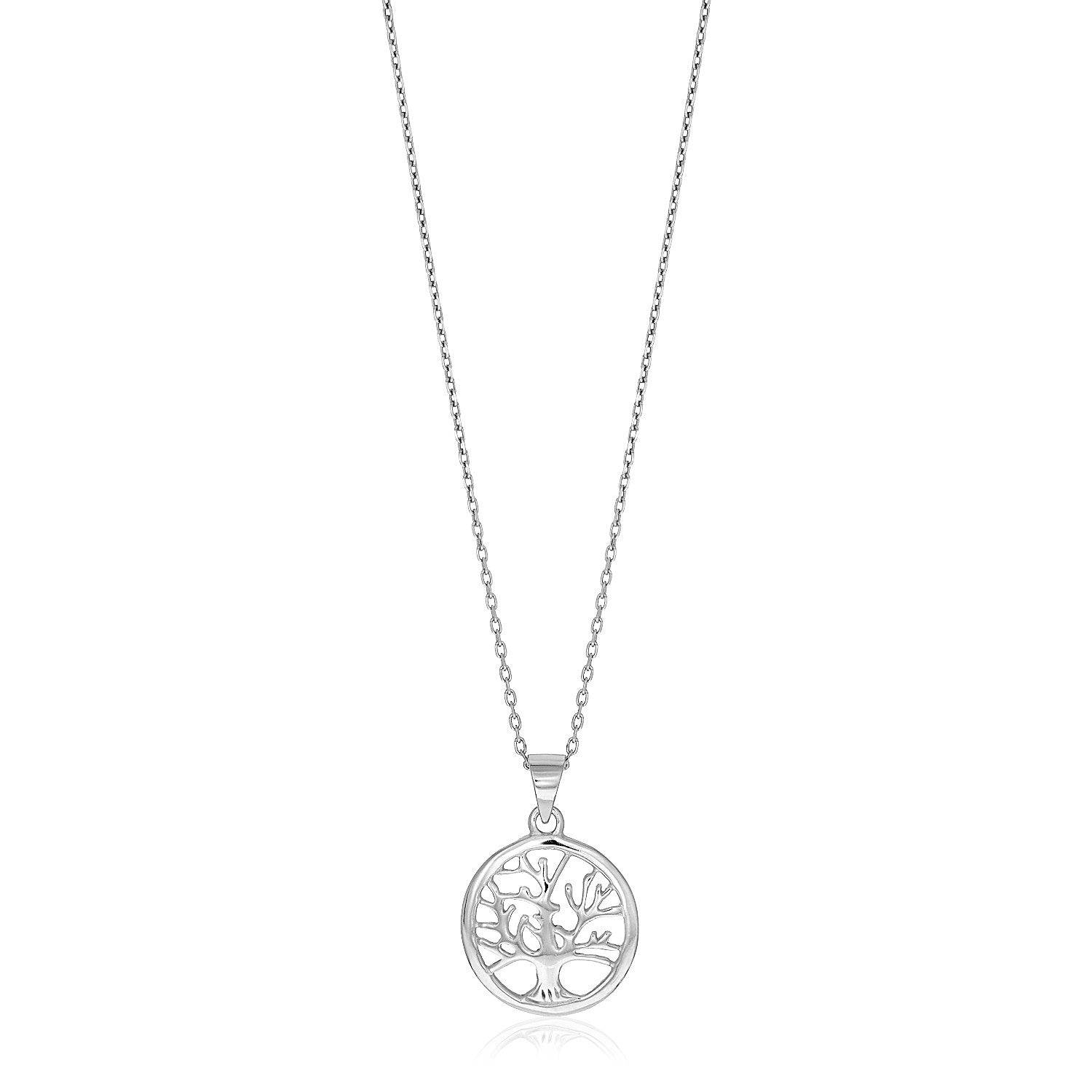 Sterling Silver inch Round Tree of Life Necklace