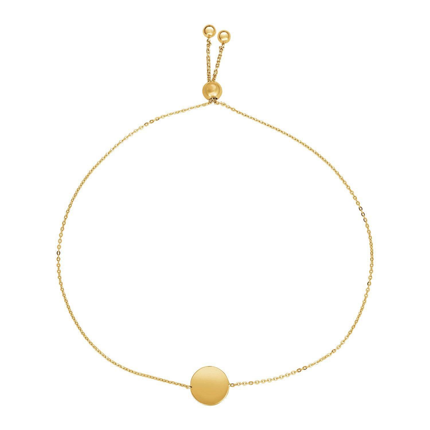 Adjustable Bracelet with Shiny Circle in 14k Yellow Gold (7.50 mm) |