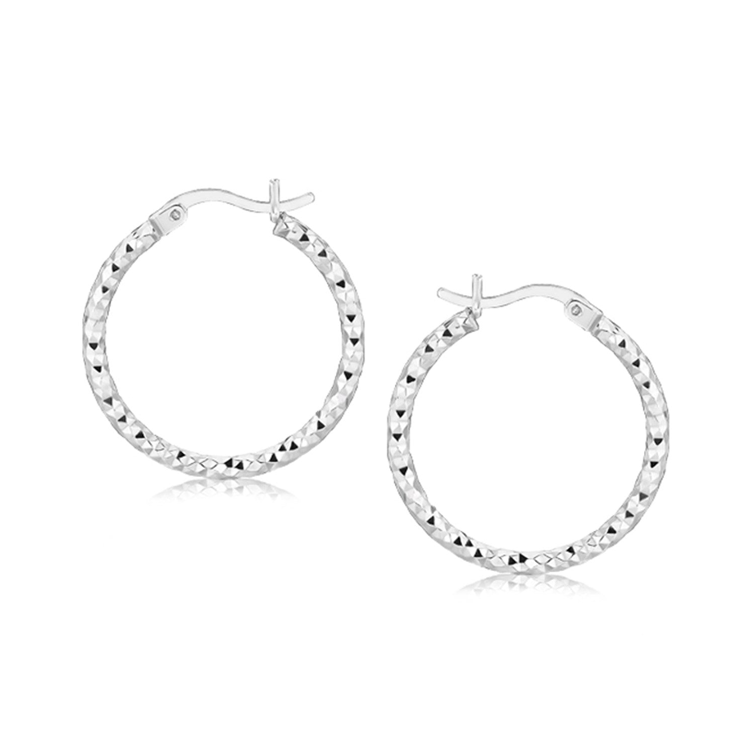 Sterling Silver Rhodium Plated Weave Like Hoop Style Earrings(2x20mm)