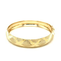 10k Yellow Gold Dual-Textured Diamond Pattern Bangle (12.00 mm) | 7''