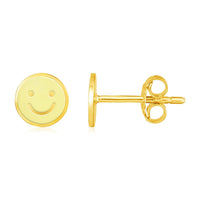 14k Yellow Gold and Enamel Yellow Smiley Face Stud Earrings