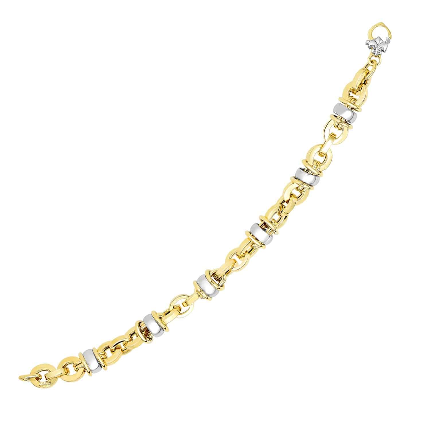 14k Two-Tone Gold Oval Bracelet with Barrel Bead Connectors (9.70 mm) | - Forever in Harmony