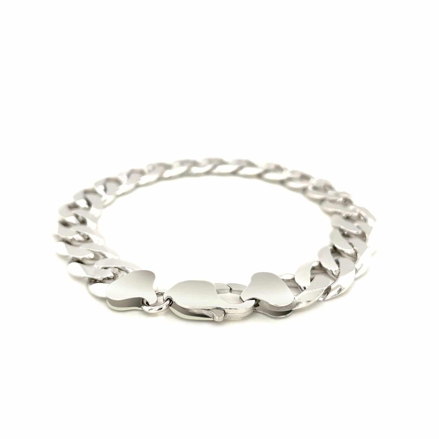 Rhodium Plated Sterling Silver Curb Style Bracelet (11.60 mm) | - Forever in Harmony