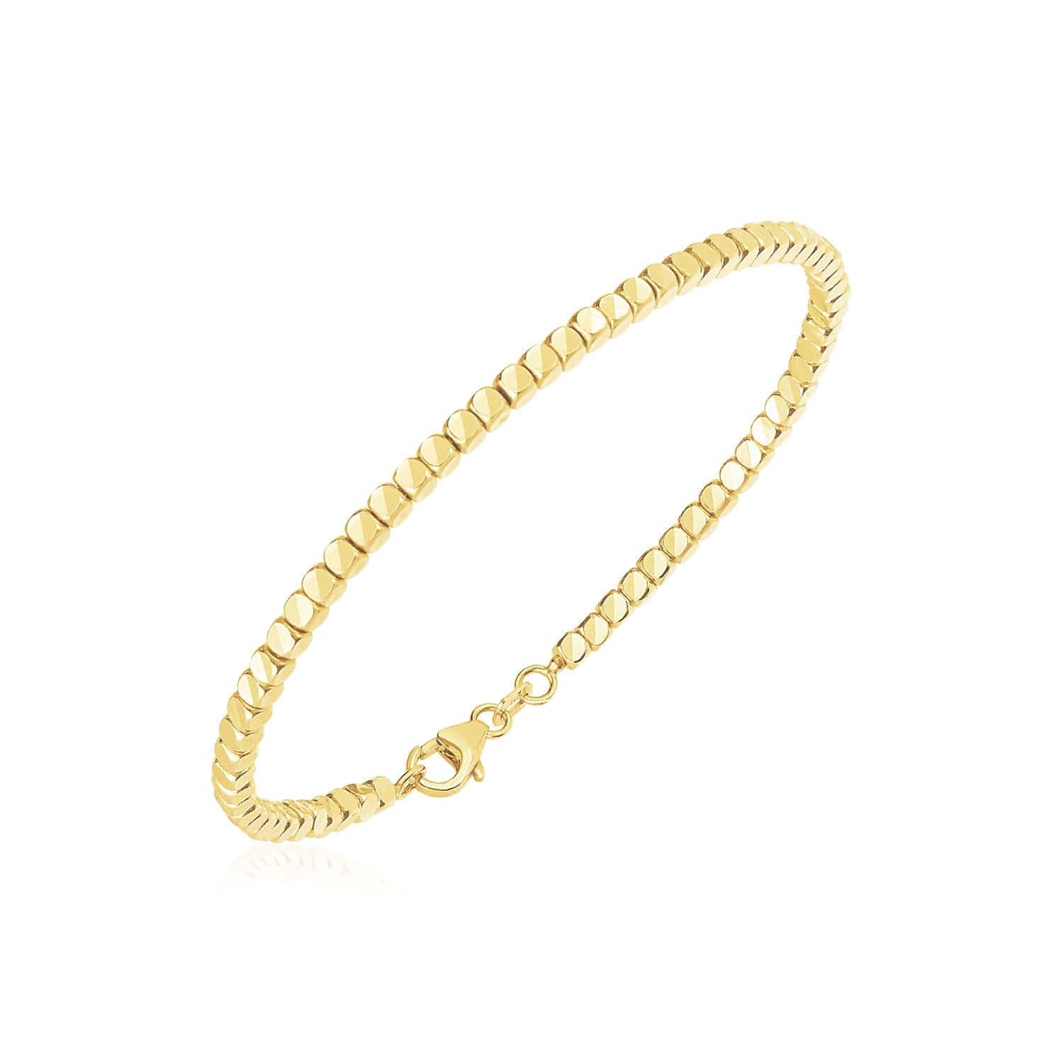 14k Yellow Gold High Polish Bead Cuff Bangle (2.40 mm) |