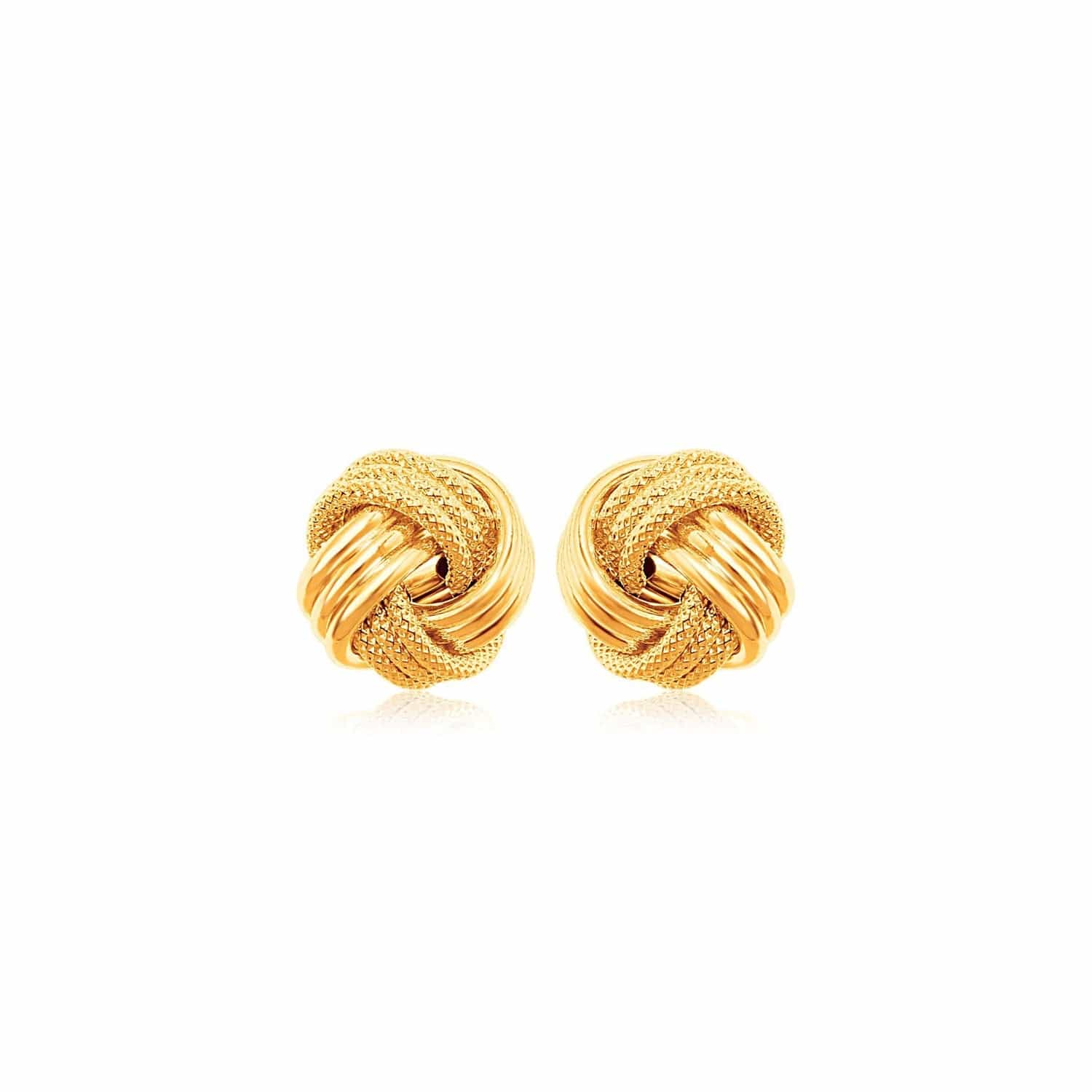 10k Yellow Gold Love Knot with Ridge Texture Earrings