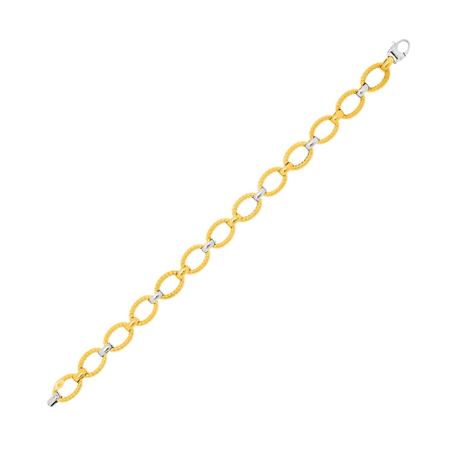 14k Two-Tone Gold Chain Bracelet with Textured Oval Links (6.35 mm) |