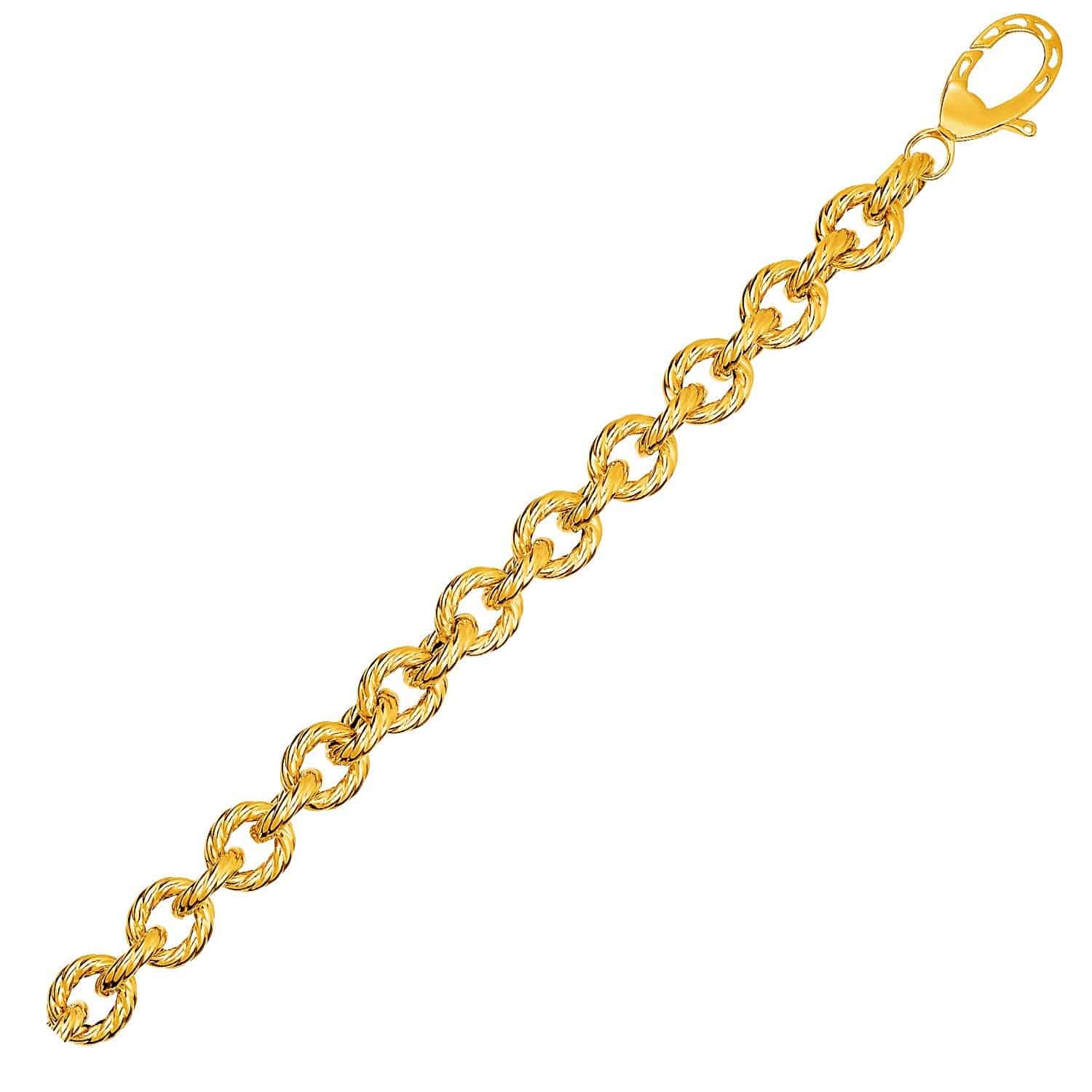 Textured Oval Link Bracelet in 14k Yellow Gold  (8.70 mm) | - Forever in Harmony