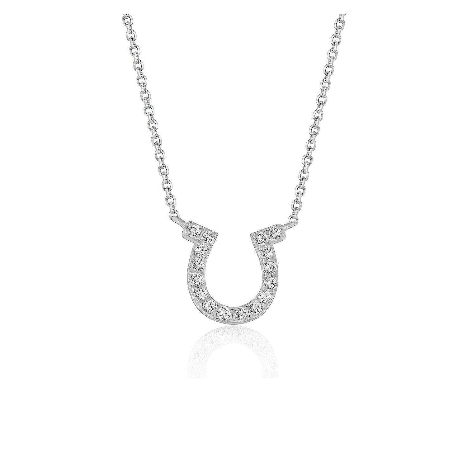 14k White Gold Horseshoe Design Diamond Pendant