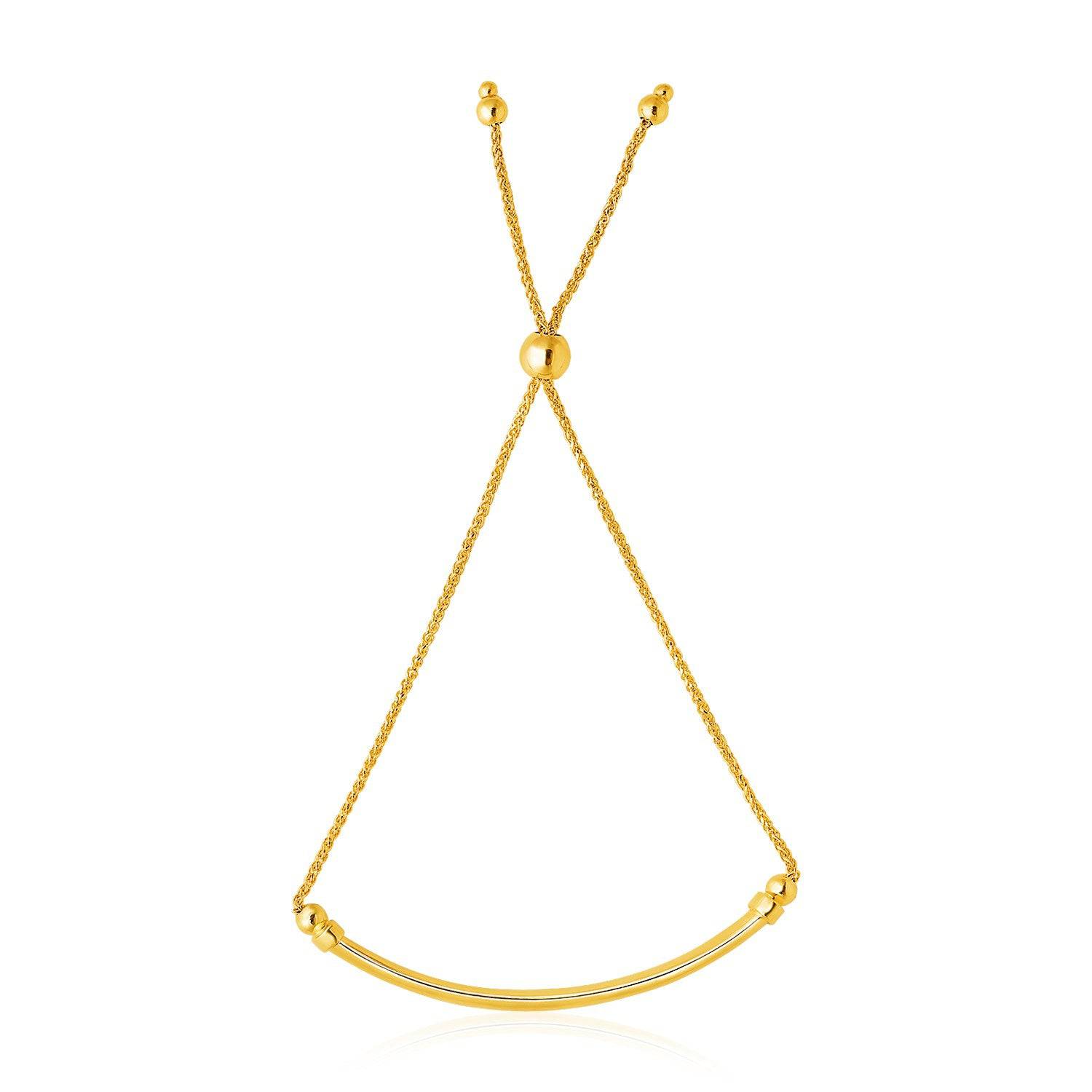 14k Yellow Gold Smooth Curved Bar and Lariat Style Bracelet (1.00 mm) | - Forever in Harmony