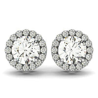 14k White Gold Four Prong Round Halo Diamond Earrings (1 1/6 cttw) - Forever in Harmony