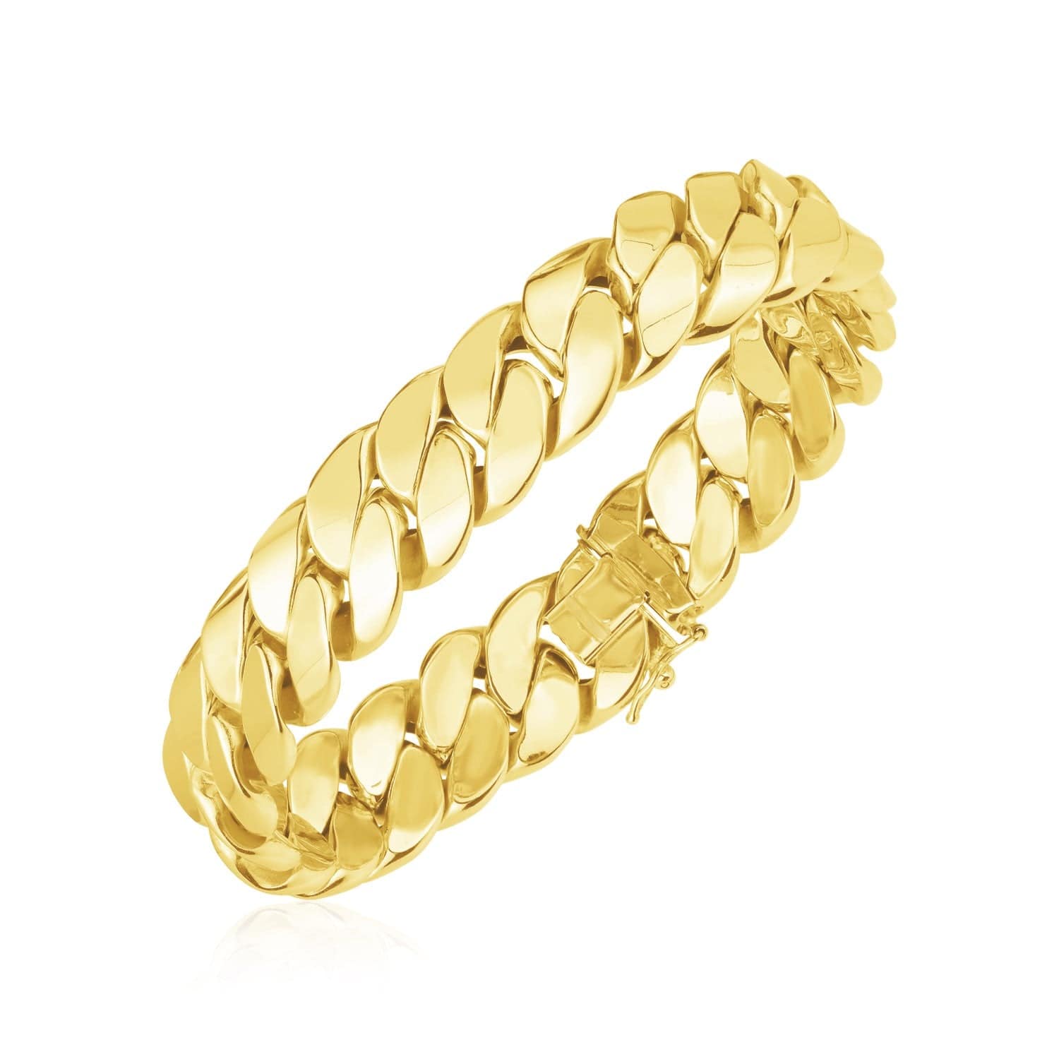 14k Yellow Gold High Polish LA Cubana Link Bracelet (14.00 mm) |