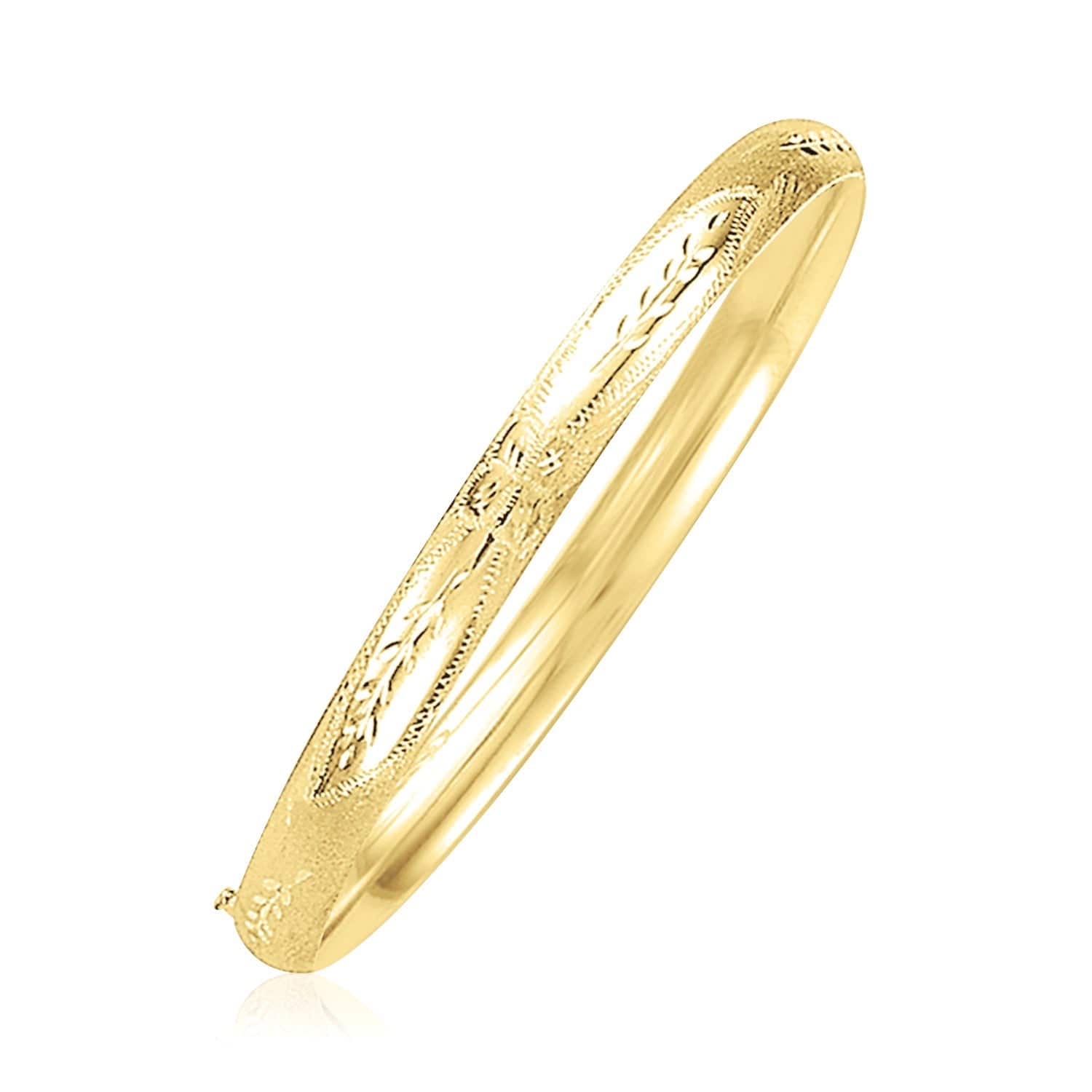 14k Yellow Gold Dome Florentine Design Bangle (5.00 mm) | - Forever in Harmony