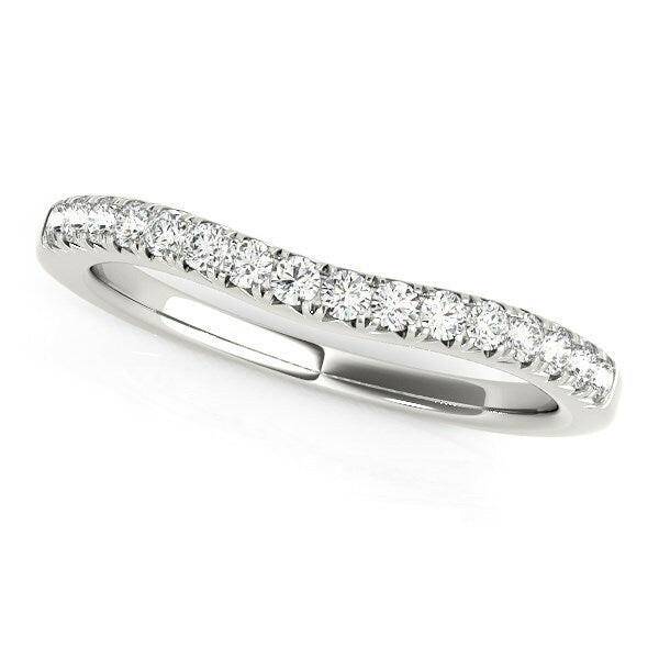 14k White Gold Pave Set Round Curved Wedding Band (1/4 cttw)