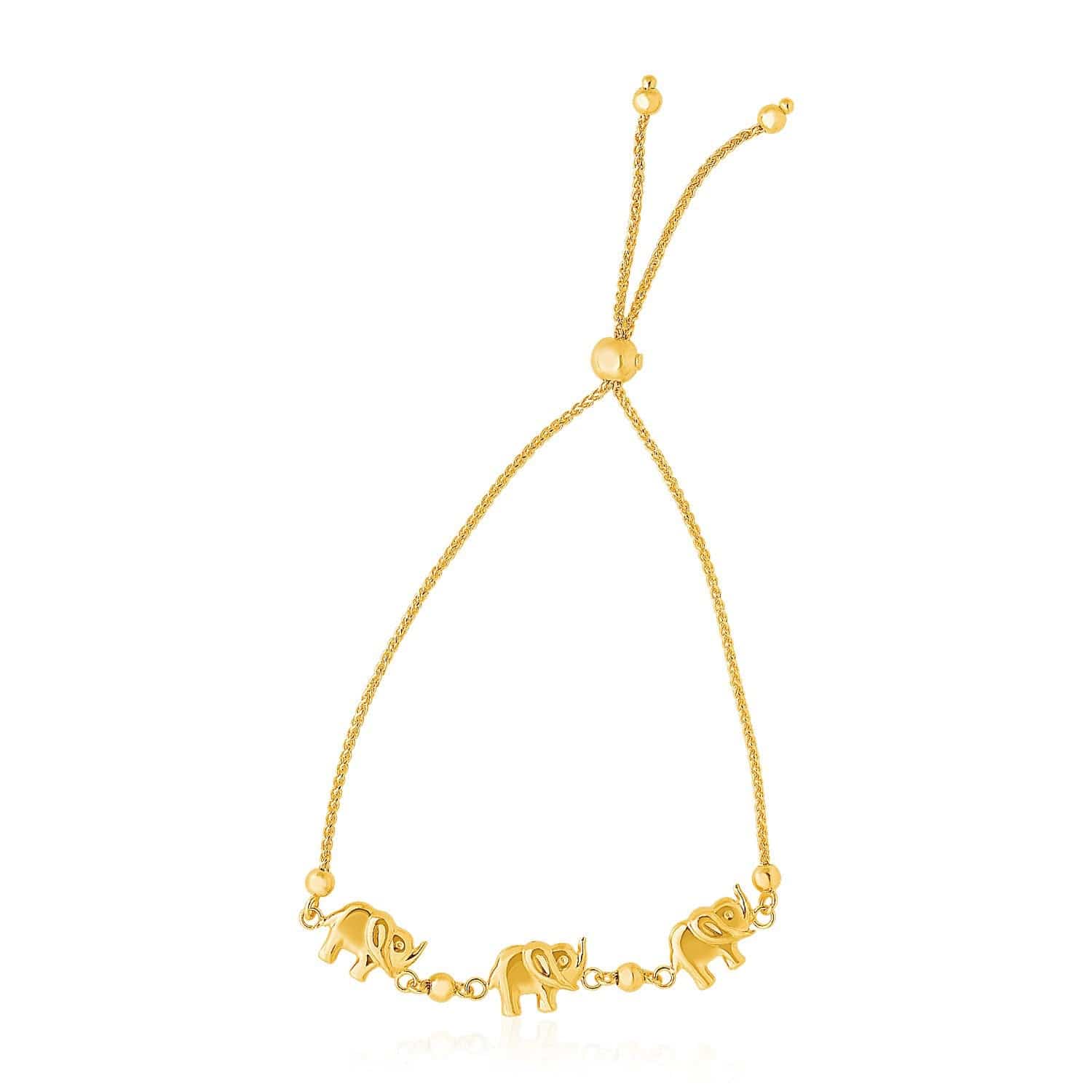 14k Yellow Gold Elephant Station Lariat Style Bracelet (1.00 mm) |