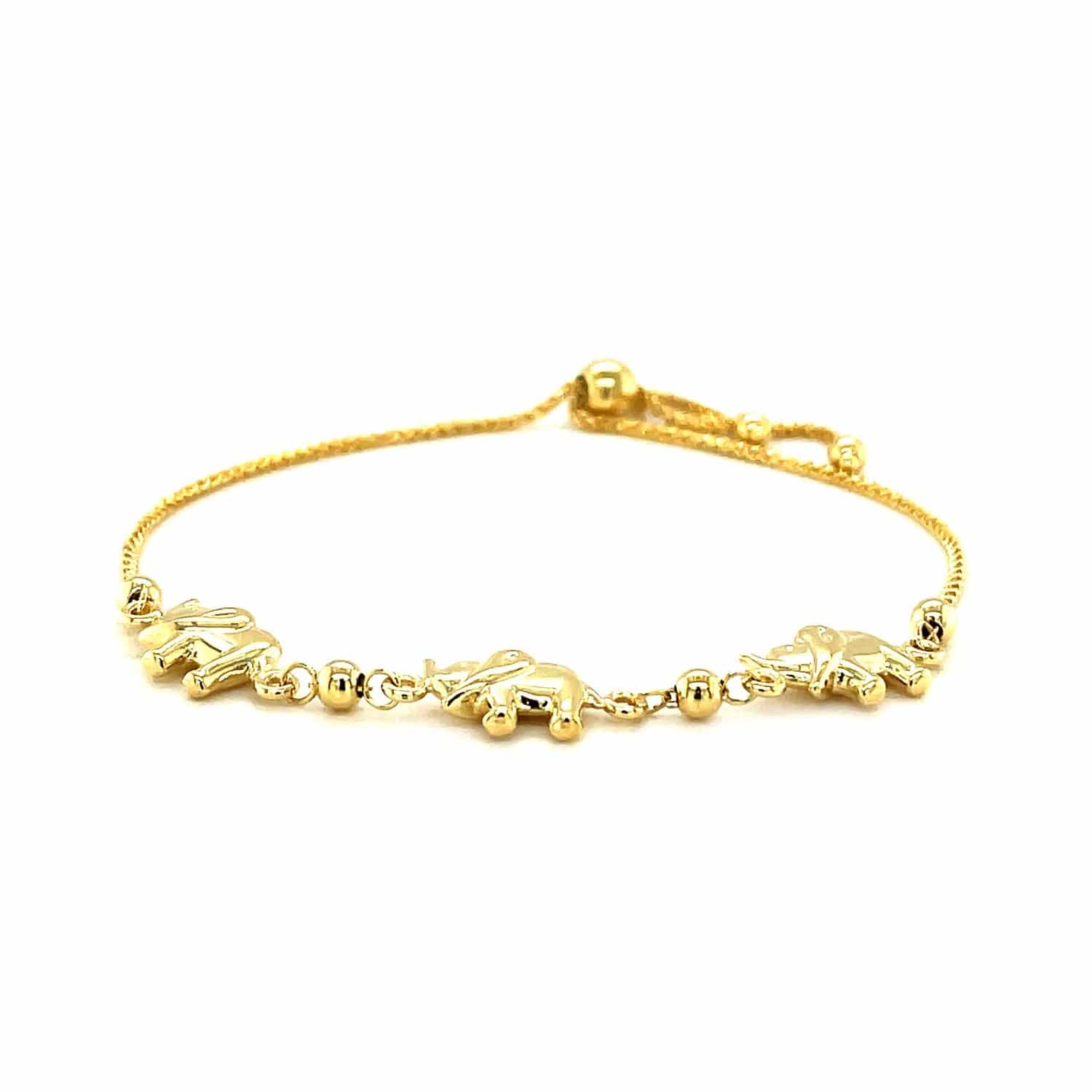 14k Yellow Gold Elephant Station Lariat Style Bracelet (1.00 mm) |