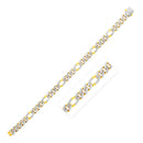 14k Yellow Gold White Pave High Polish Modern Lite Figaro Bracelet  (8.00 mm) | - Forever in Harmony