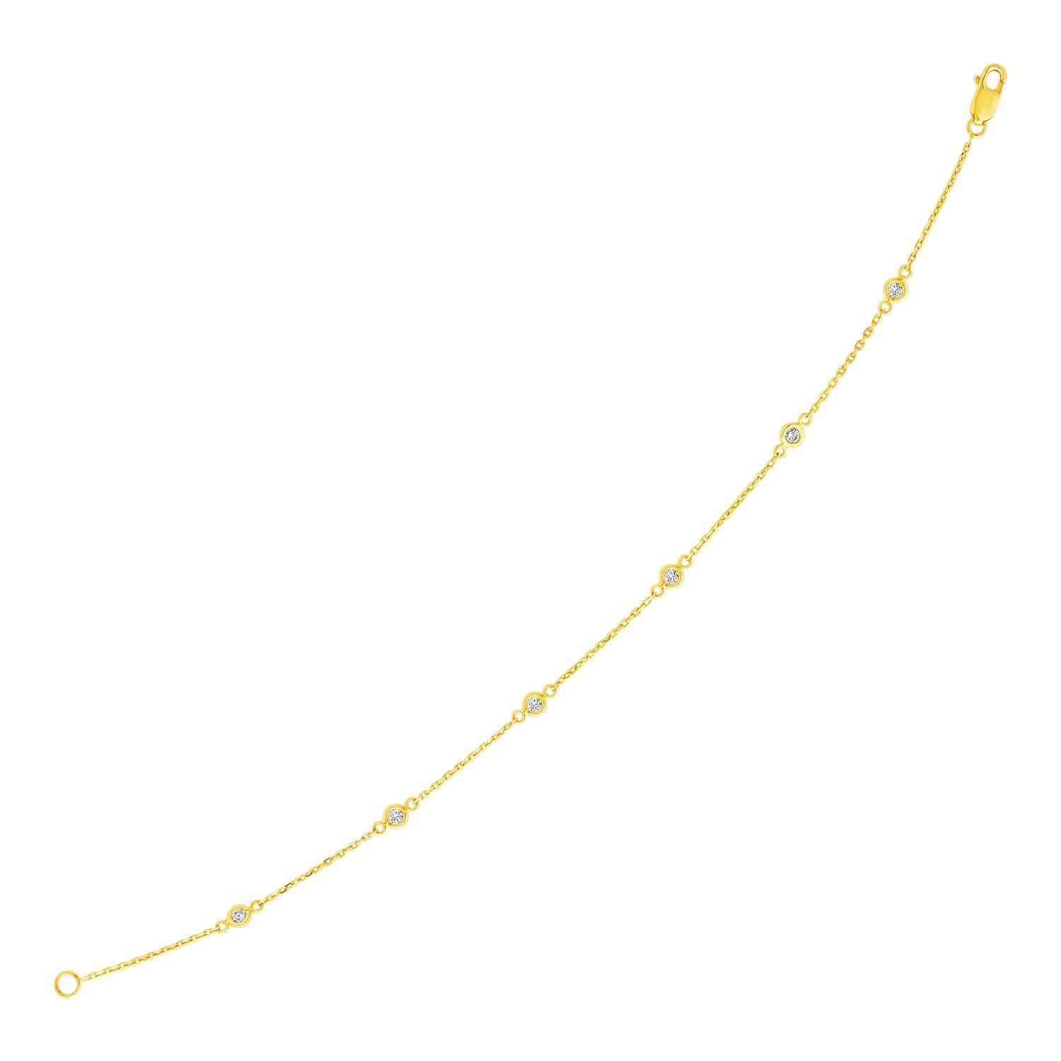 14k Yellow Gold 7 inch Bracelet with Diamond Stations (3.30 mm) | - Forever in Harmony