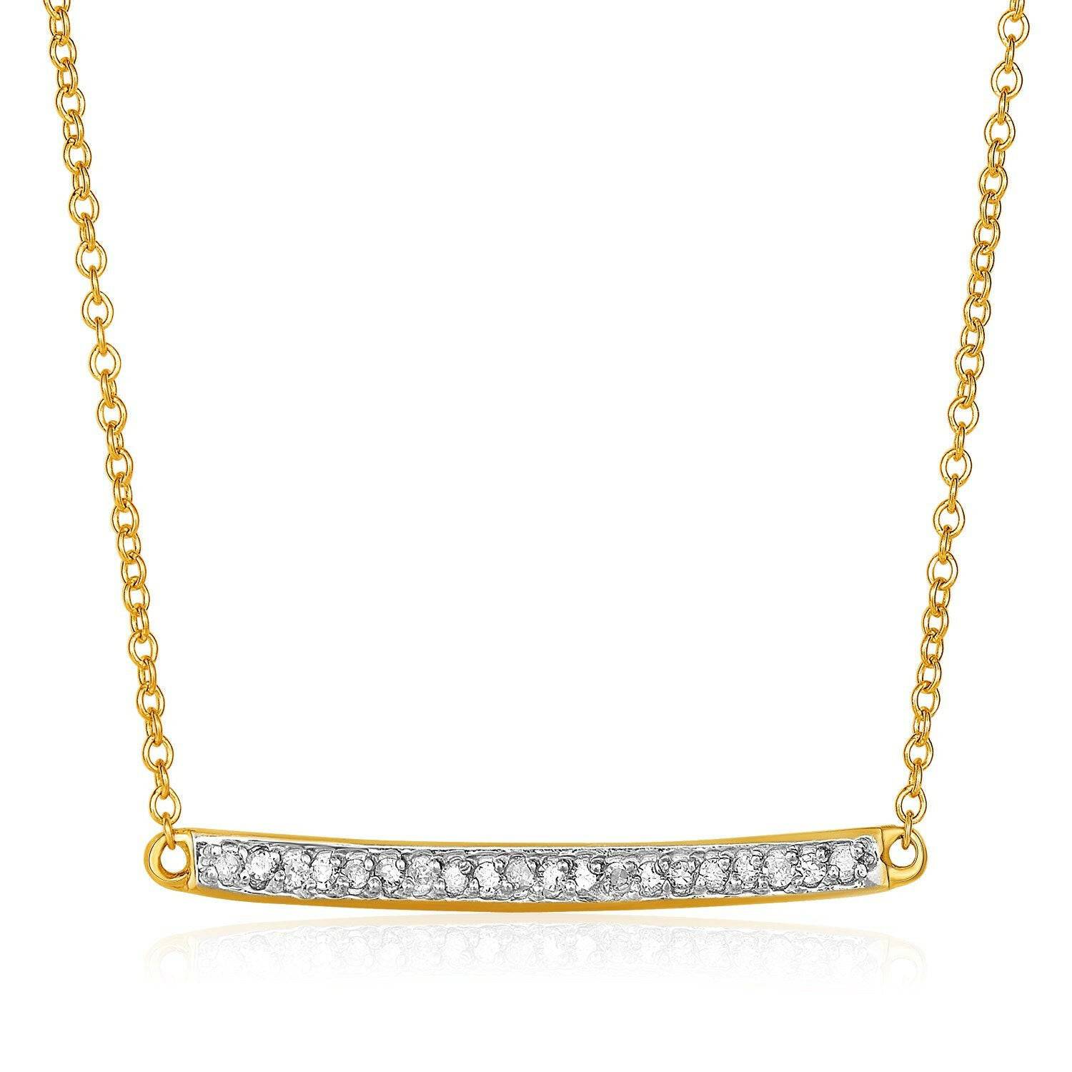 14k Yellow Gold Necklace with Gold and Diamond Bar (1/10 cttw)