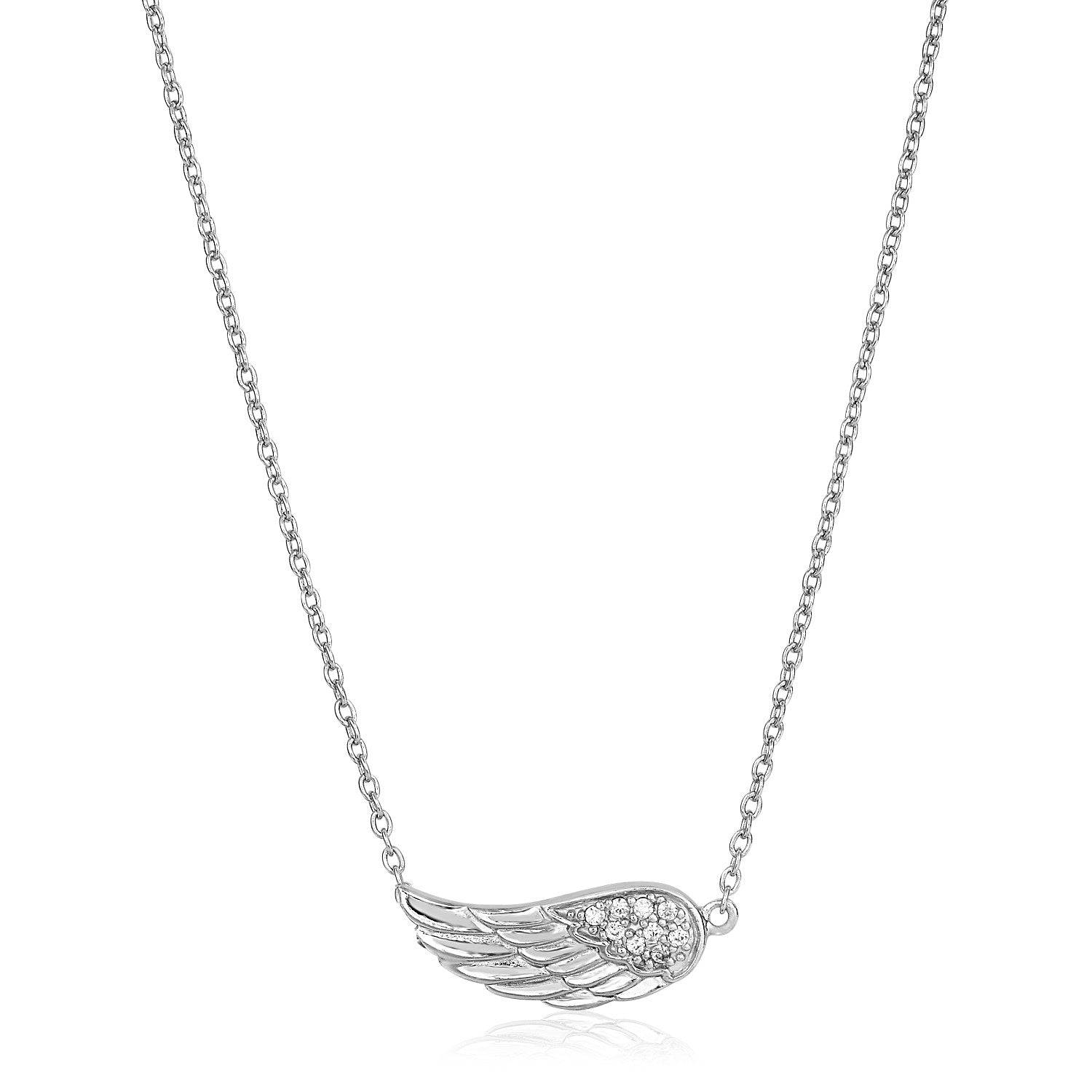 Sterling Silver Textured Angel Wing Necklace |