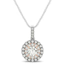 Round Shape Halo Diamond Pendant in 14k White and Rose Gold (1/2 cttw) - Forever in Harmony