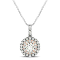 Round Shape Halo Diamond Pendant in 14k White and Rose Gold (1/2 cttw) - Forever in Harmony