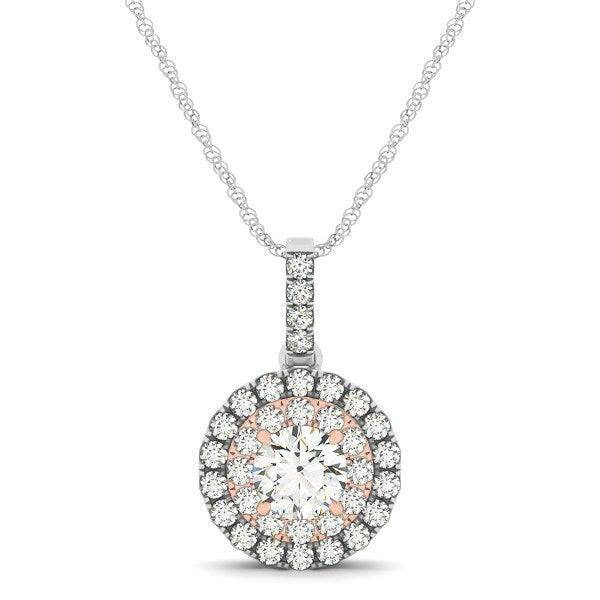 Round Shape Halo Diamond Pendant in 14k White and Rose Gold (1/2 cttw)