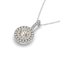 Round Shape Halo Diamond Pendant in 14k White and Rose Gold (1/2 cttw) - Forever in Harmony