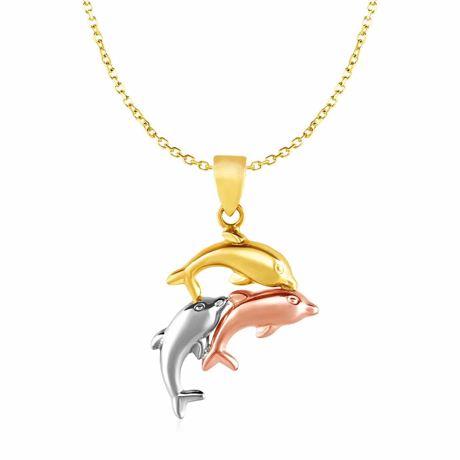 Pendant with Three Dolphins in 10k Tri Color Gold