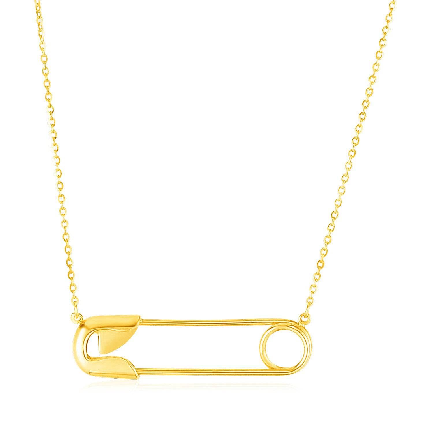 14k Yellow Gold Safety Pin Necklace |