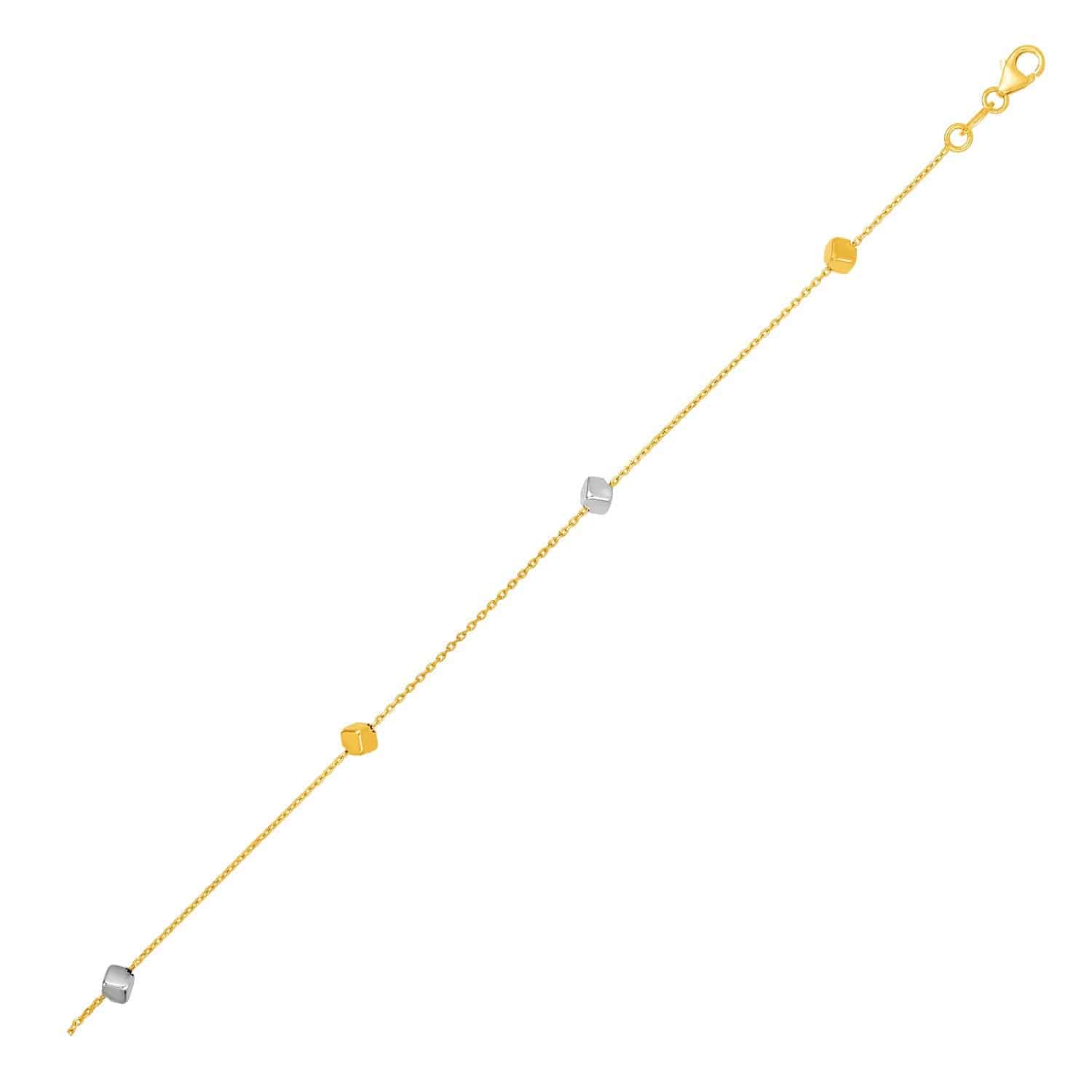 14k Two Tone Gold Bracelet with Polished Cubes | - Forever in Harmony