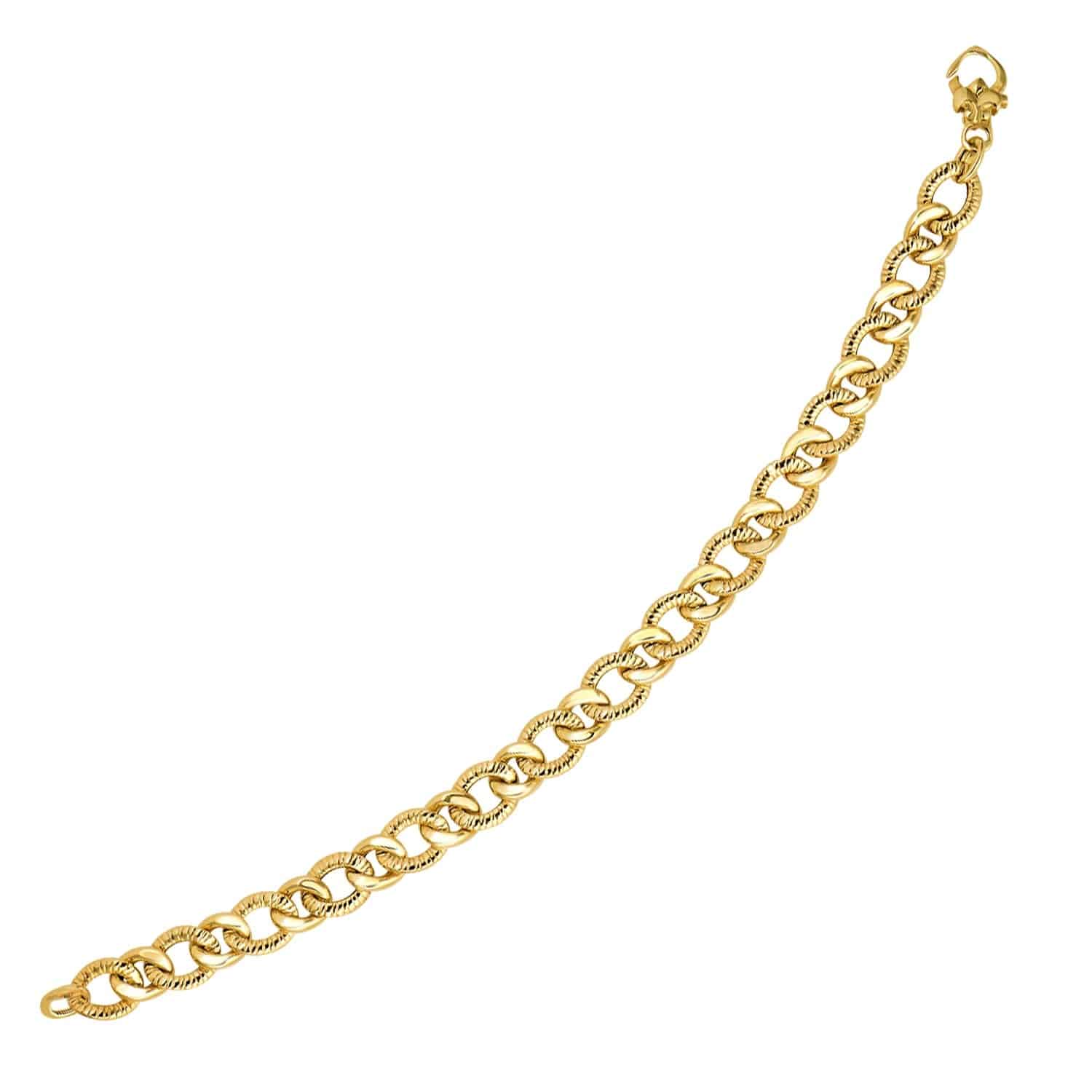 14k Yellow Gold Curb Chain Design with Diamond Cuts Bracelet (8.80 mm) |