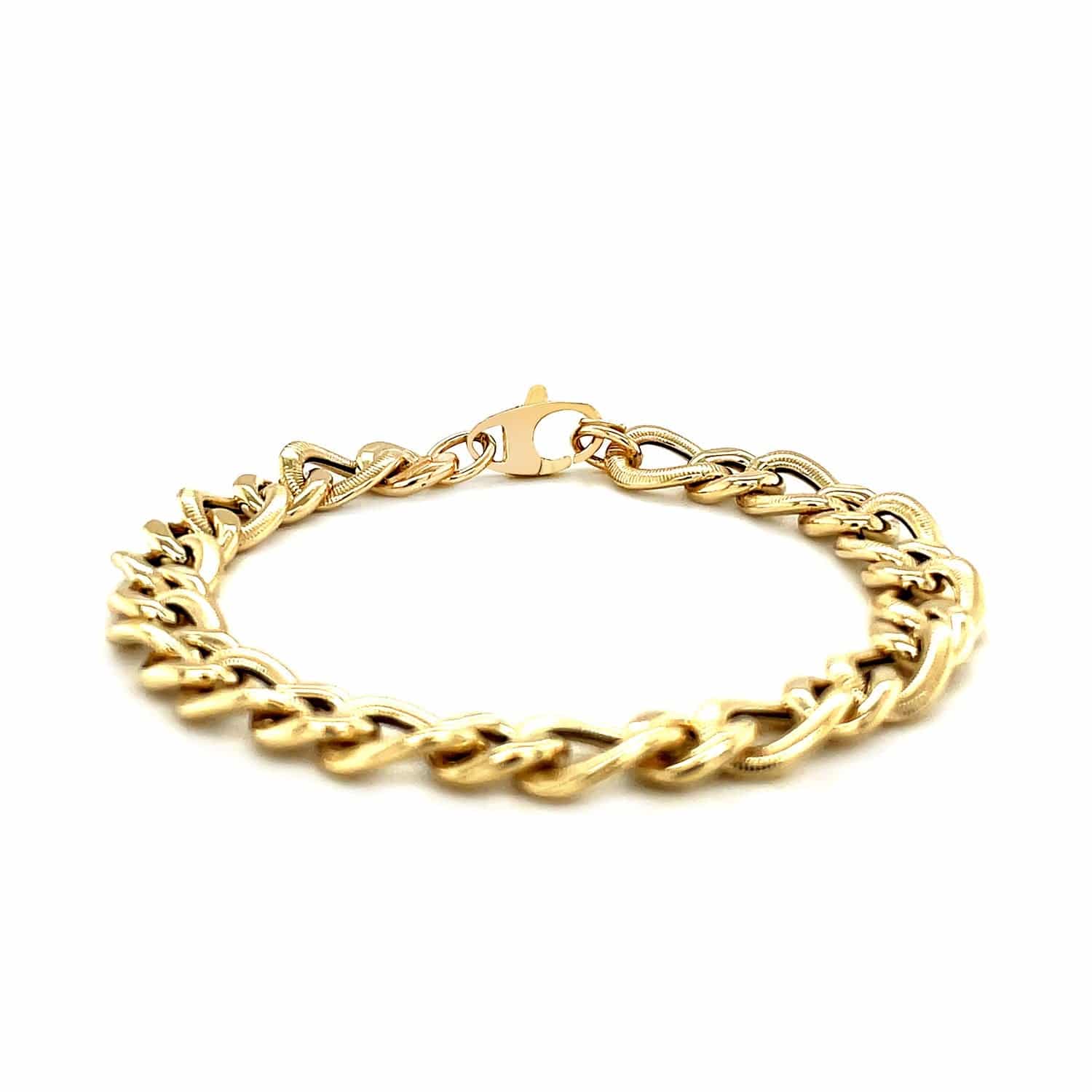 14k Yellow Gold Curb Chain Design with Diamond Cuts Bracelet (8.80 mm) |