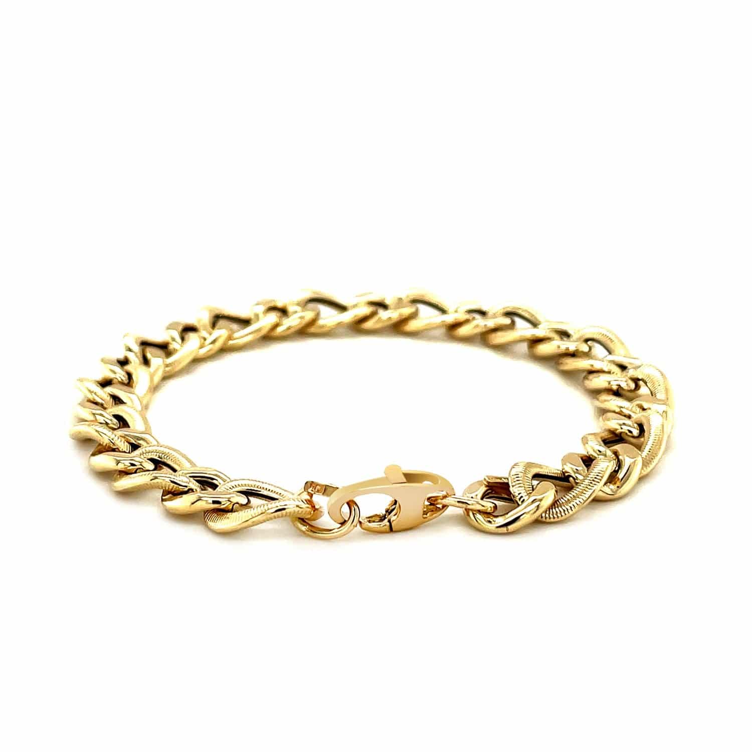 14k Yellow Gold Curb Chain Design with Diamond Cuts Bracelet (8.80 mm) | - Forever in Harmony