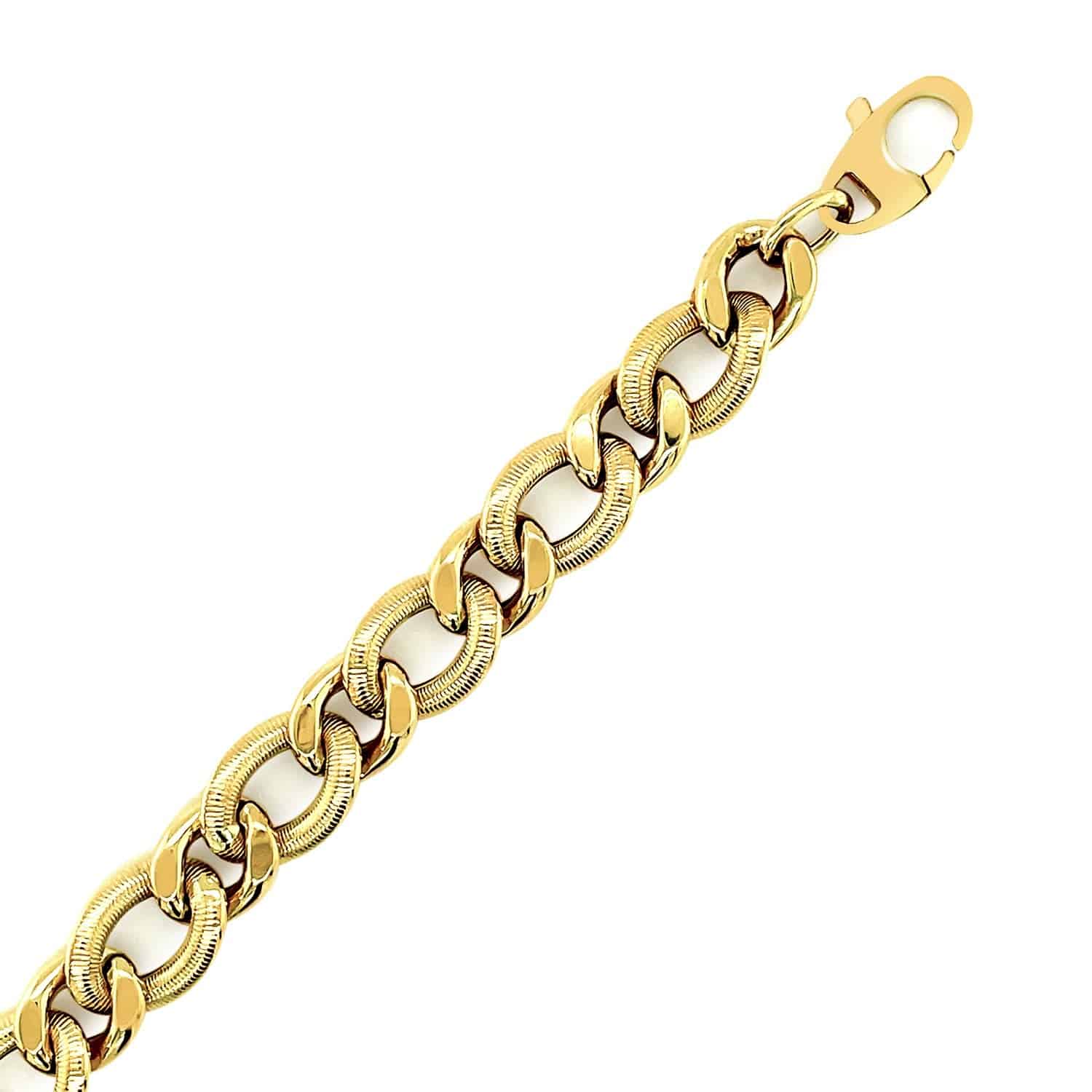 14k Yellow Gold Curb Chain Design with Diamond Cuts Bracelet (8.80 mm) | - Forever in Harmony