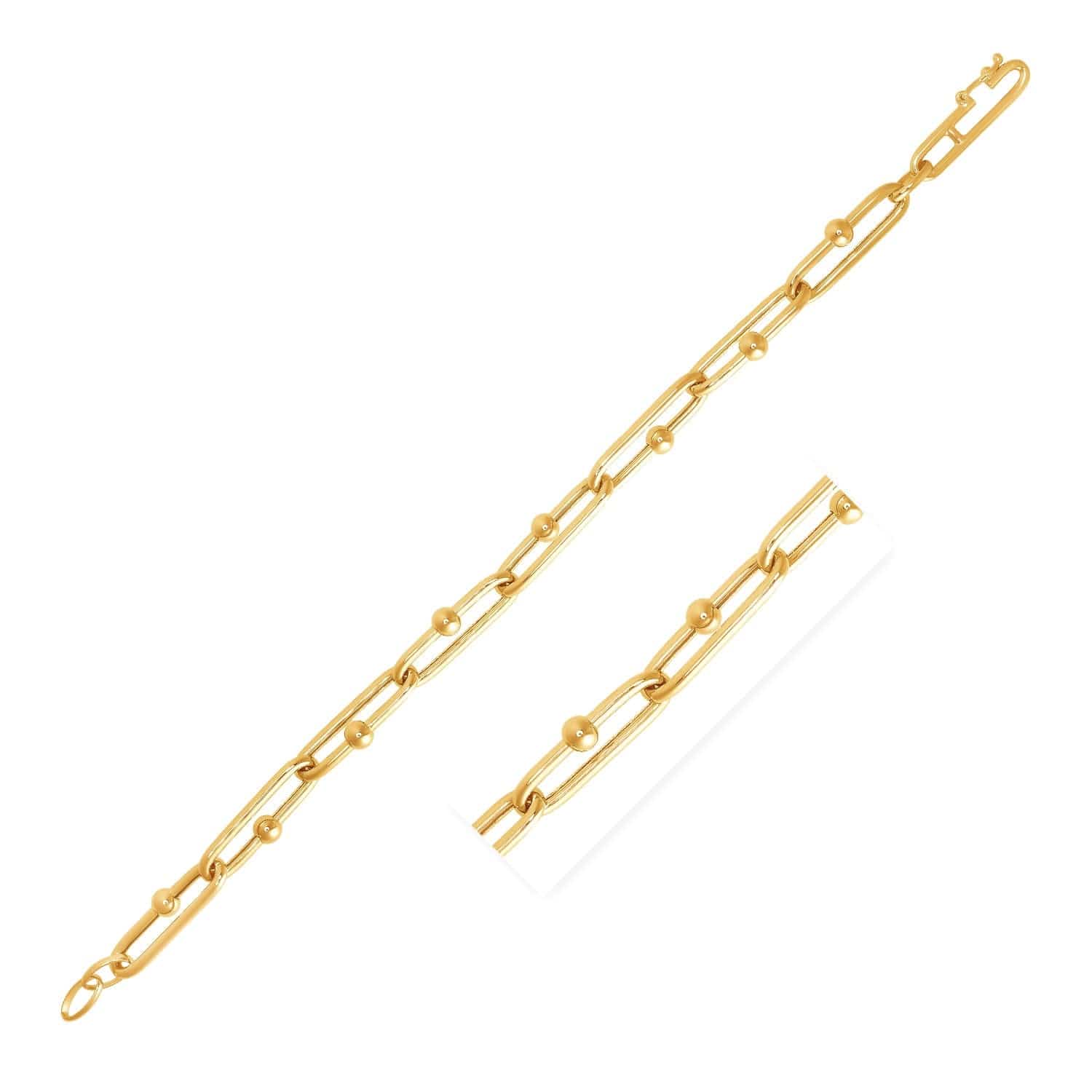 14k Yellow Gold 7 3/4 inch Beaded Oval Chain Bracelet (7.20 mm) |