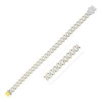 14k Yellow Gold White Pave High Polish Modern Lite Edge Bracelet  (18.60 mm) - Forever in Harmony