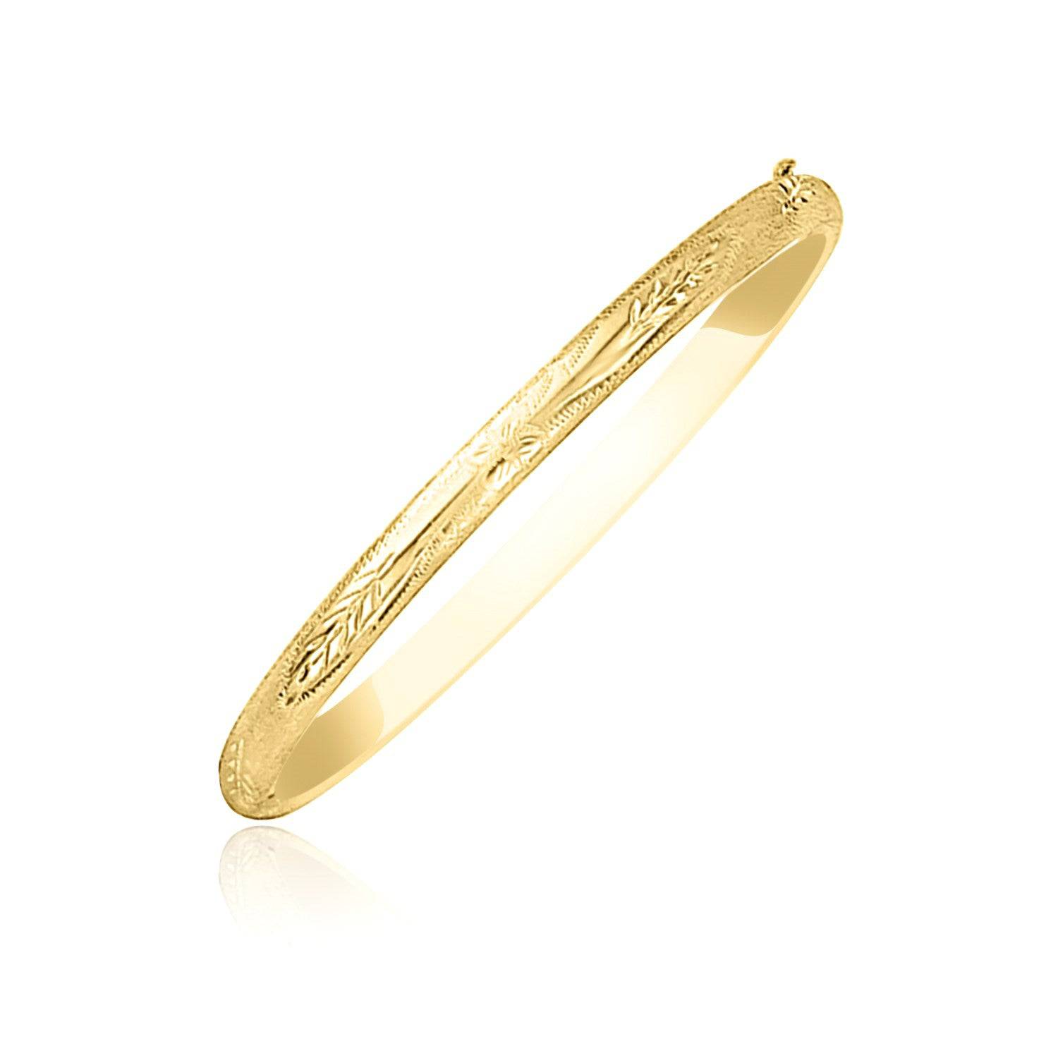 10k Yellow Gold Botanical Pattern Florentine Bangle (5.00 mm) |