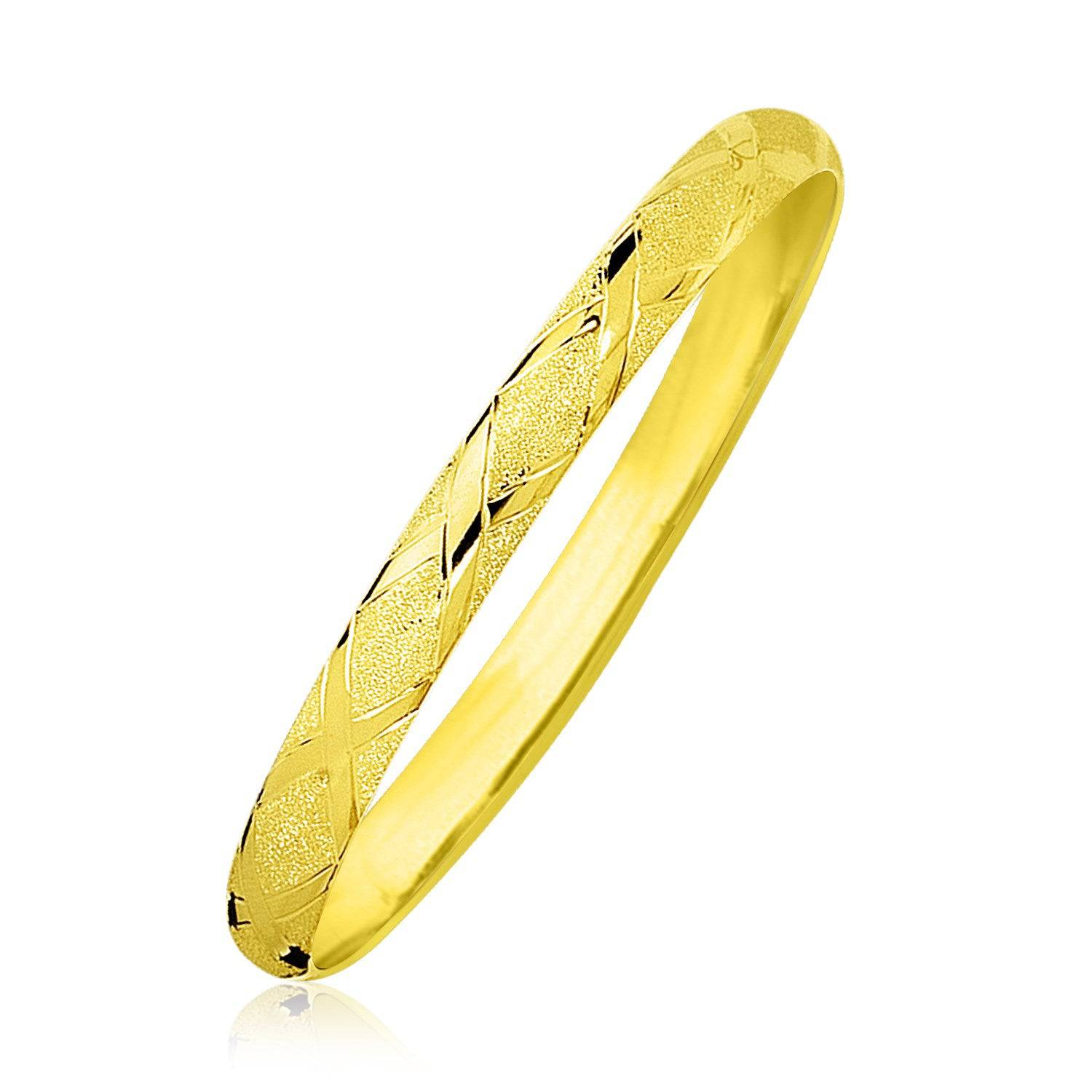 10k Yellow Gold Slender Diamond Pattern Textured Bangle (6.00 mm) | - Forever in Harmony