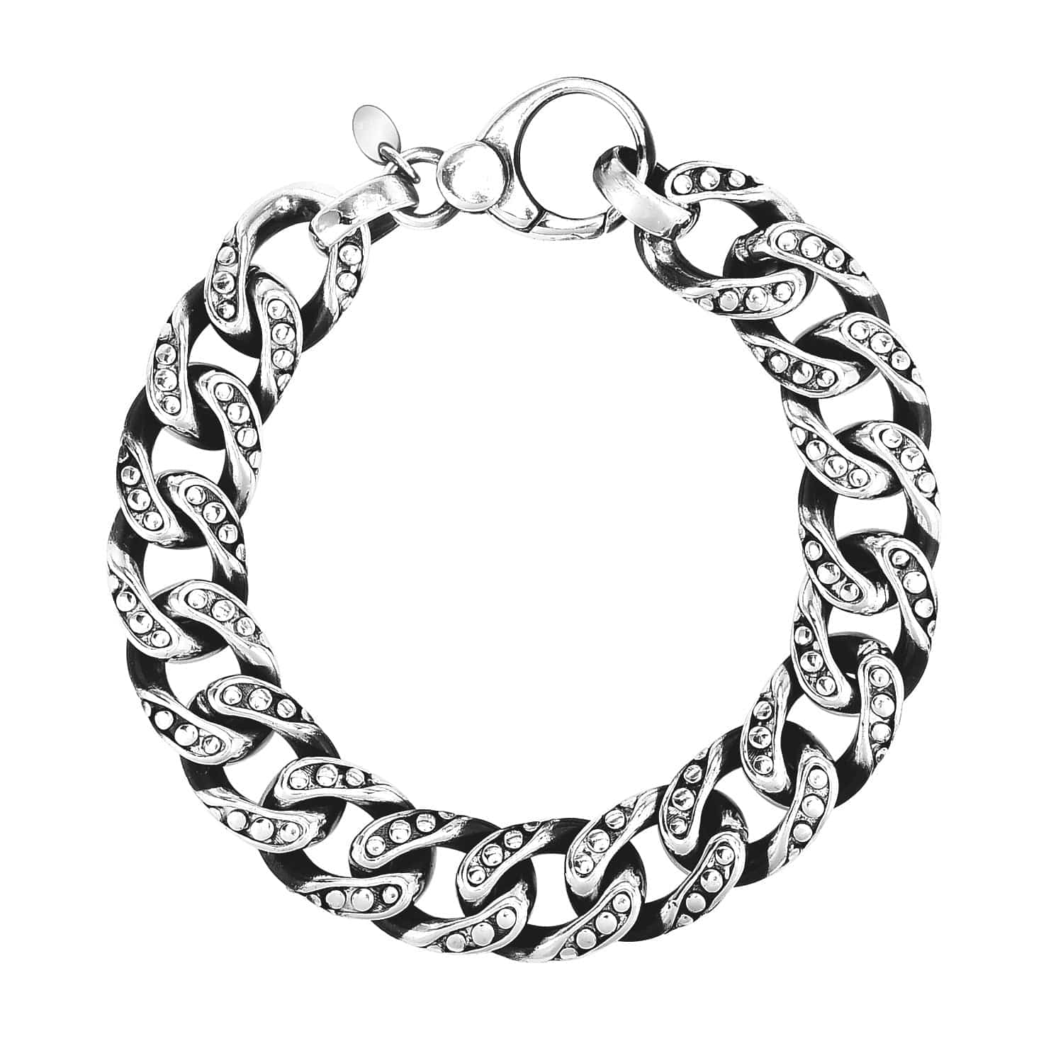 Sterling Silver Gunmetal Finish Cuban Link Bracelet with Dots (13.50 mm) |