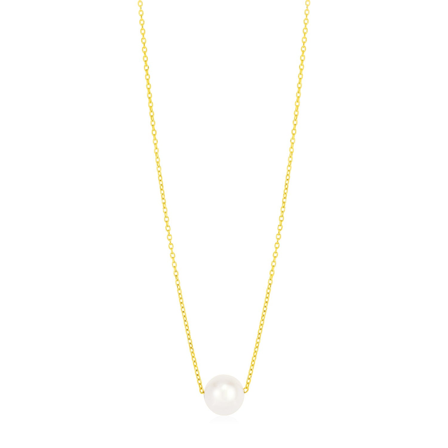 14k Yellow Gold 7mm Pearl Solitaire Necklace