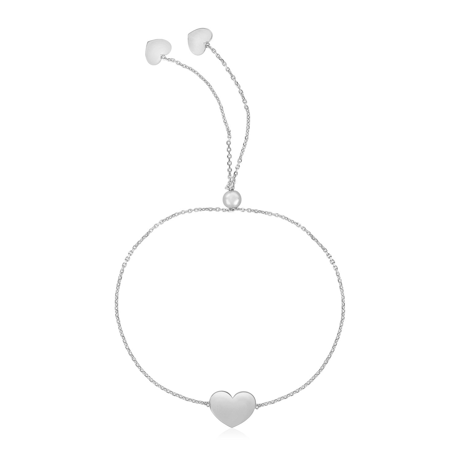 14k White Gold Adjustable Heart Bracelet (7.80 mm)