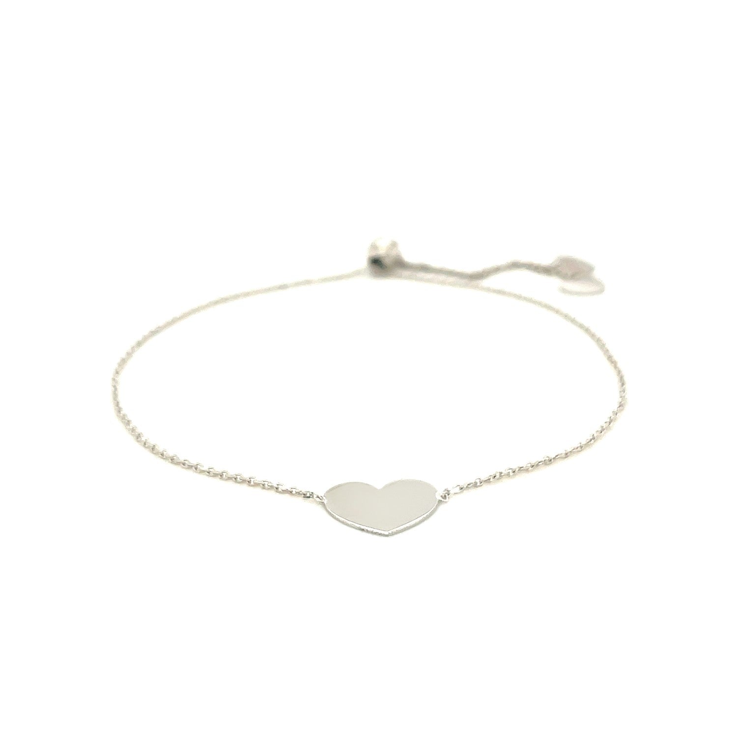 14k White Gold Adjustable Heart Bracelet (7.80 mm)