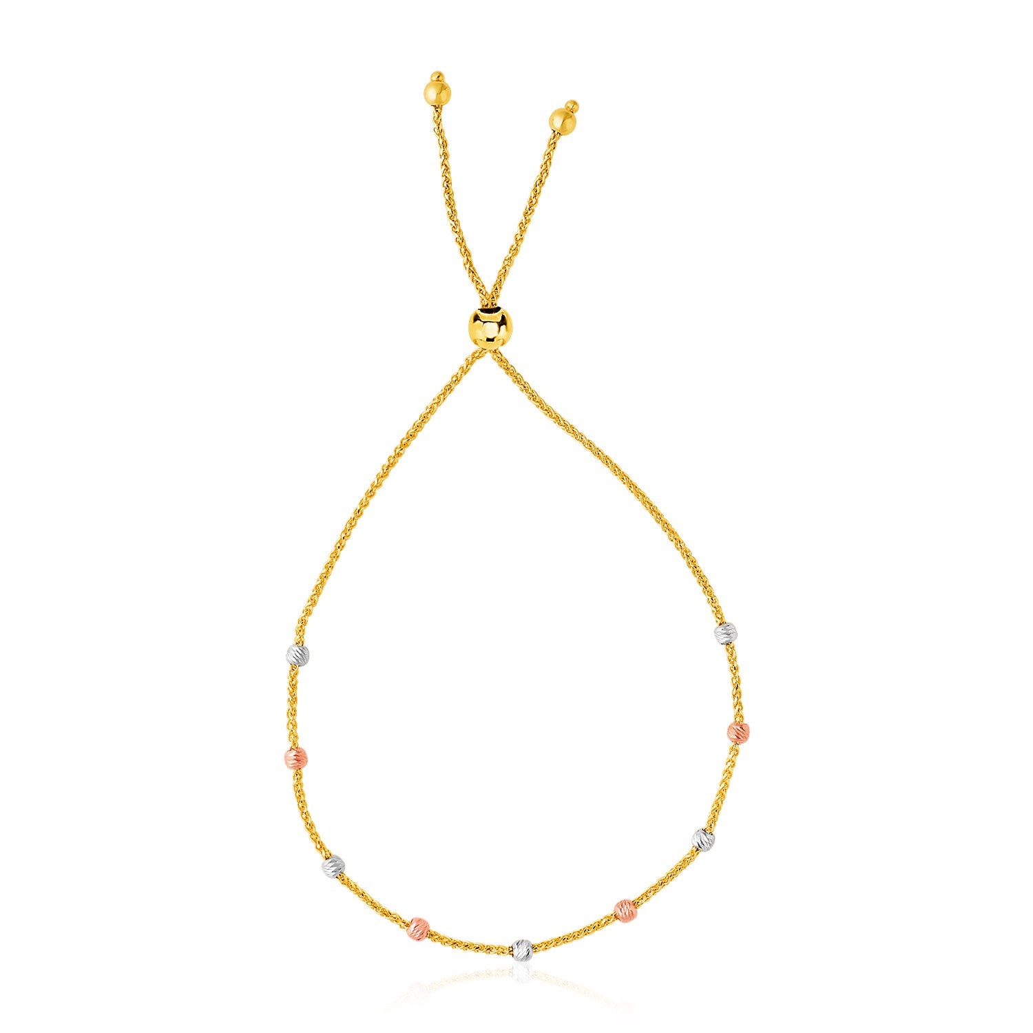 14k Tri-Color Gold Textured Bead Station Lariat Bracelet (5.00 mm) | - Forever in Harmony