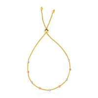 14k Tri-Color Gold Textured Bead Station Lariat Bracelet (5.00 mm) | - Forever in Harmony