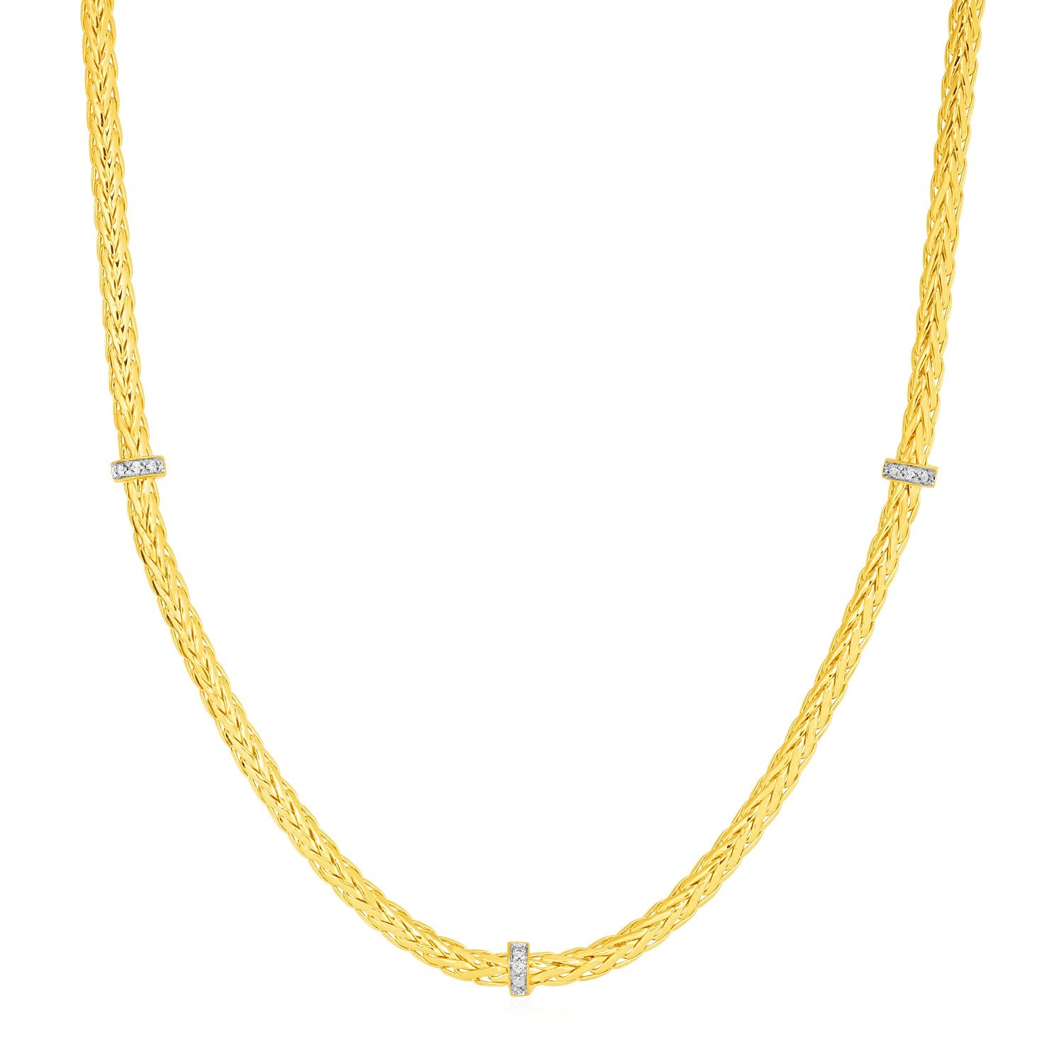 Woven Rope Necklace with Diamond Accents in 14k Yellow Gold | - Forever in Harmony