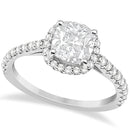 Halo Design Cushion Cut Diamond Engagement Ring 14K White Gold 0.88ct