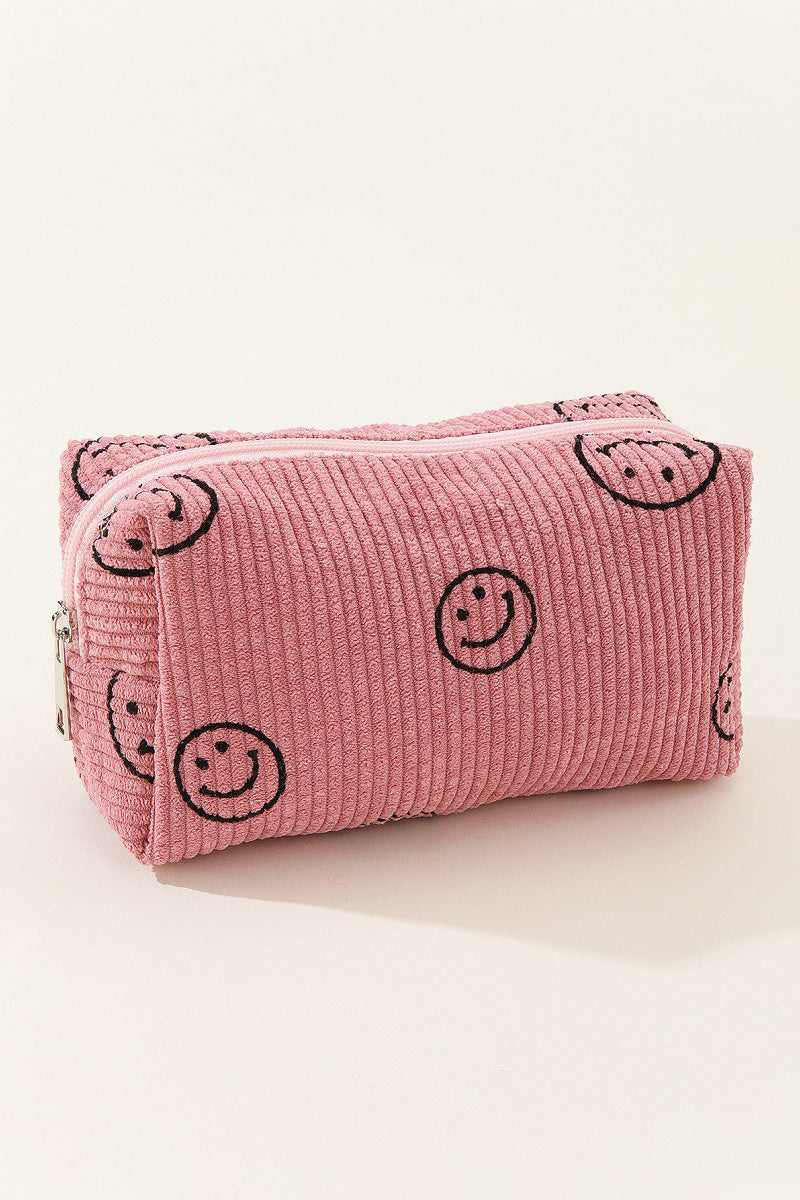 Zenana Smiley Face Corduroy Cosmetic Pouch.