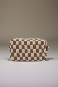 Zenana Checkered Pattern Knitted Cosmetic Pouch.